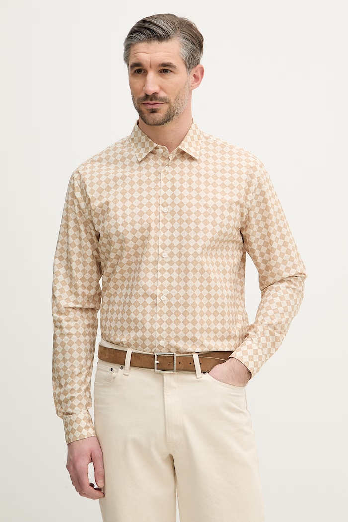 Trussardi koszula bawełniana wzorzyste beżowy 5039N000046N