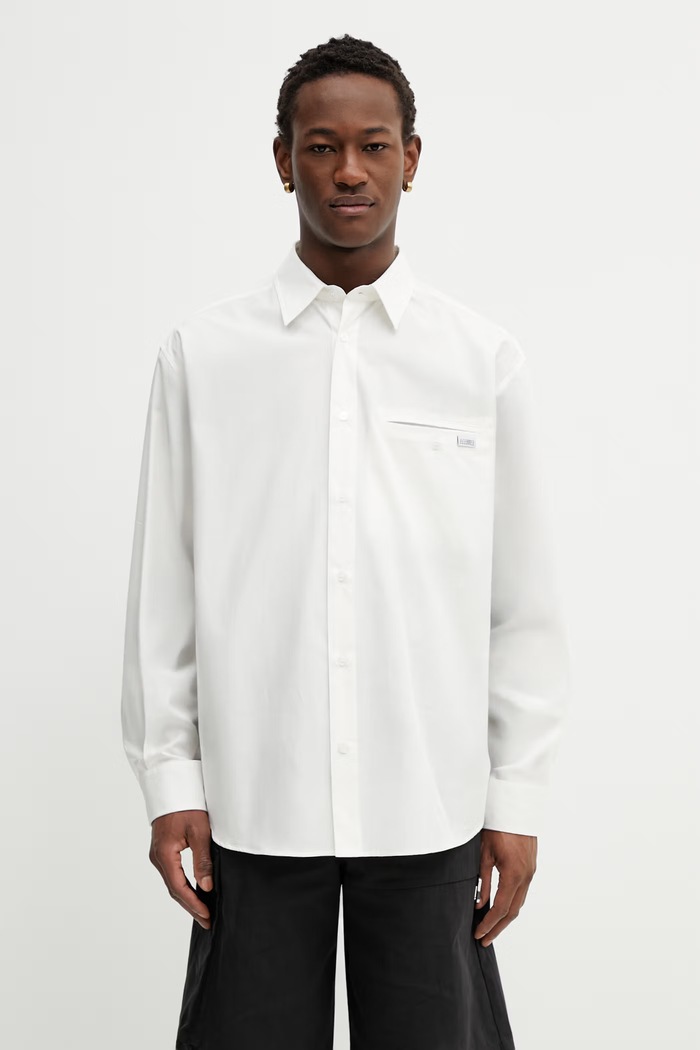 Βαμβακερό πουκάμισο MM6 Maison Margiela χαλαρό μπεζ SH0DT0043.M35480.101