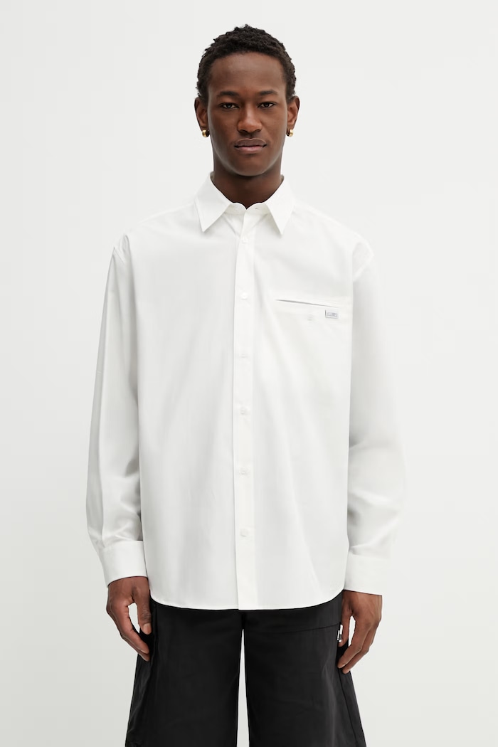 Βαμβακερό πουκάμισο MM6 Maison Margiela χαλαρό μπεζ SH0DT0043.M35480.101