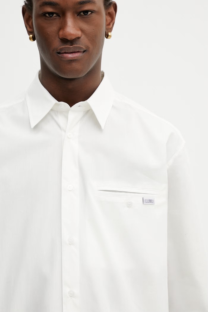 Βαμβακερό πουκάμισο MM6 Maison Margiela μπεζ SH0DT0043.M35480.101