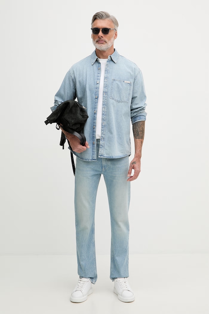 Calvin Klein Jeans cămașă pentru bărbați, din denim LV04RF918G albastru SS26