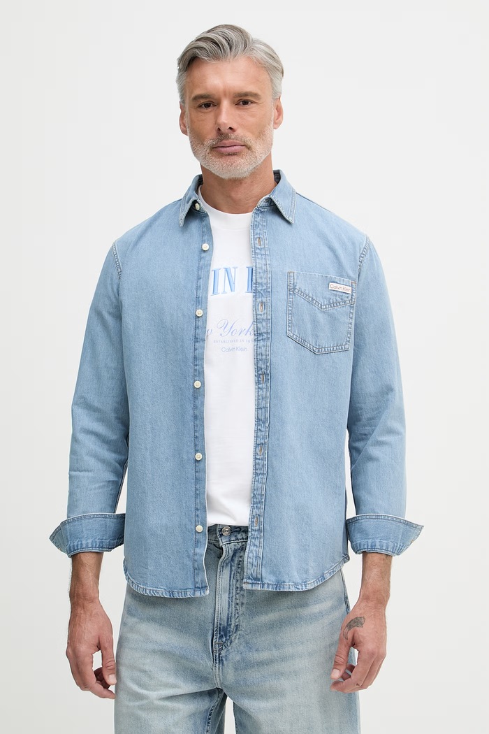 Calvin Klein Jeans košeľa pánska rifľová modrá LV04RE710G
