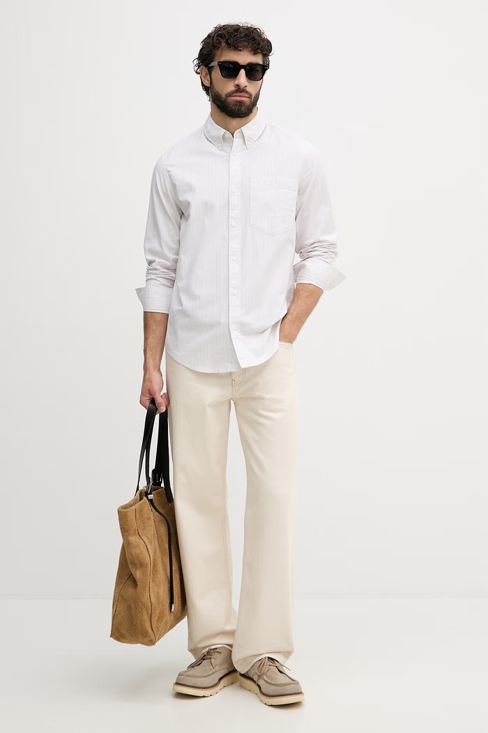 Calvin Klein Jeans риза мъжка от памук с еластан LV04RF100G бежов SS26