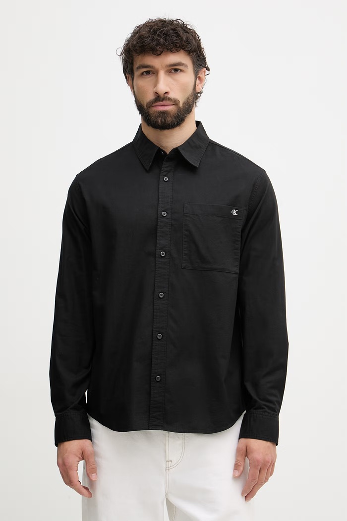 Calvin Klein Jeans риза мъжка с памук черен LV04RF113G