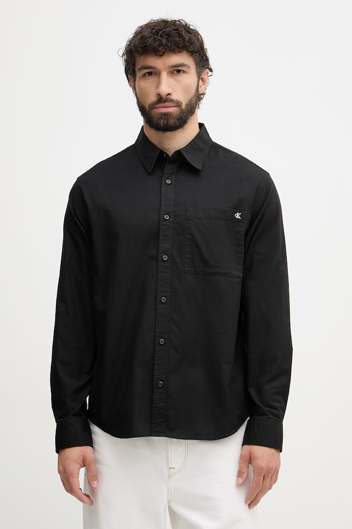 Calvin Klein Jeans риза мъжка с памук черен LV04RF113G