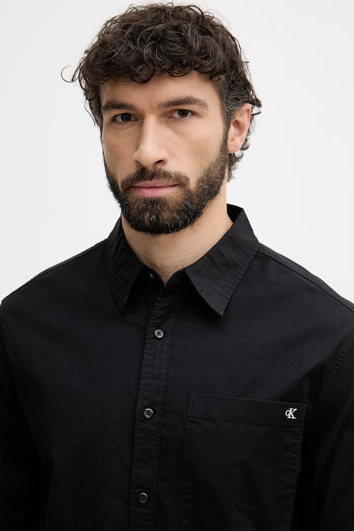Calvin Klein Jeans риза мъжка с памук черен LV04RF113G