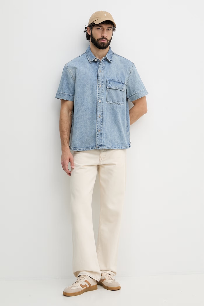 Calvin Klein Jeans cămașă pentru bărbați, din denim LV04RF906G albastru SS26