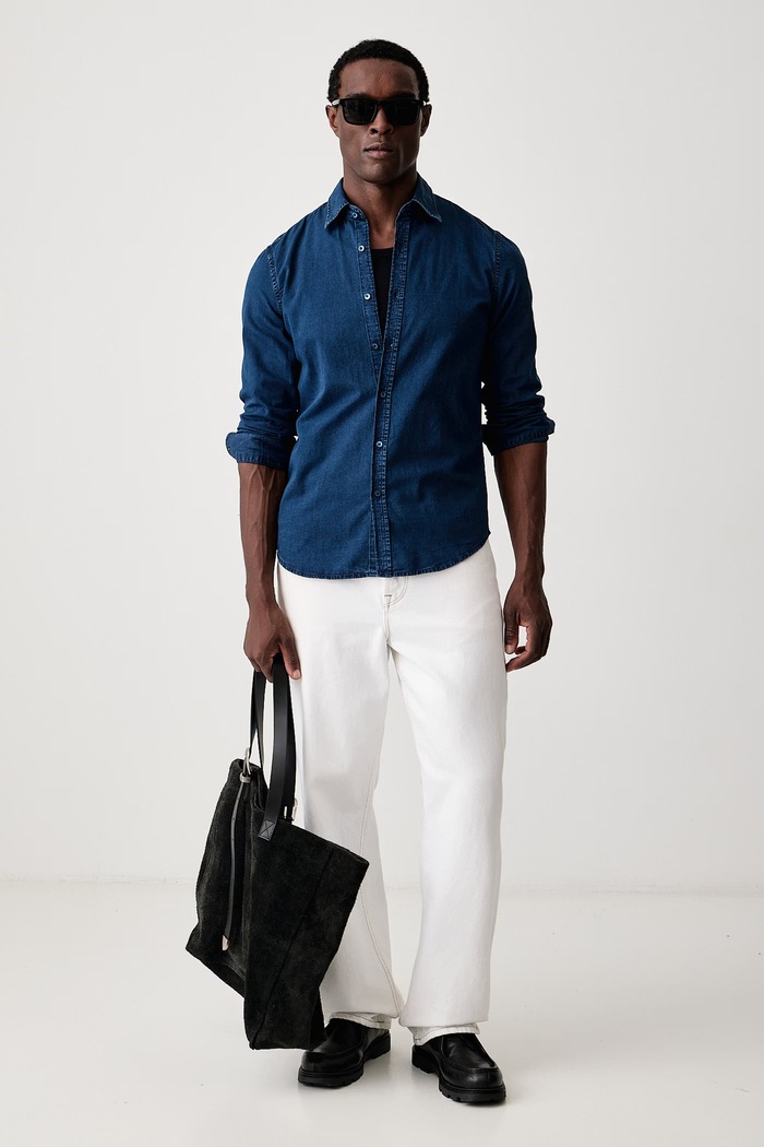 United Colors of Benetton Koszula męska z bawełną 58JKUQ065 niebieski SS26