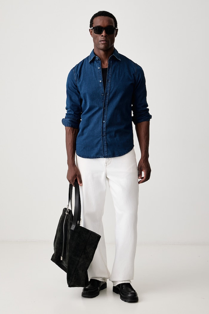 United Colors of Benetton Koszula męska z bawełną 58JKUQ065 niebieski SS26