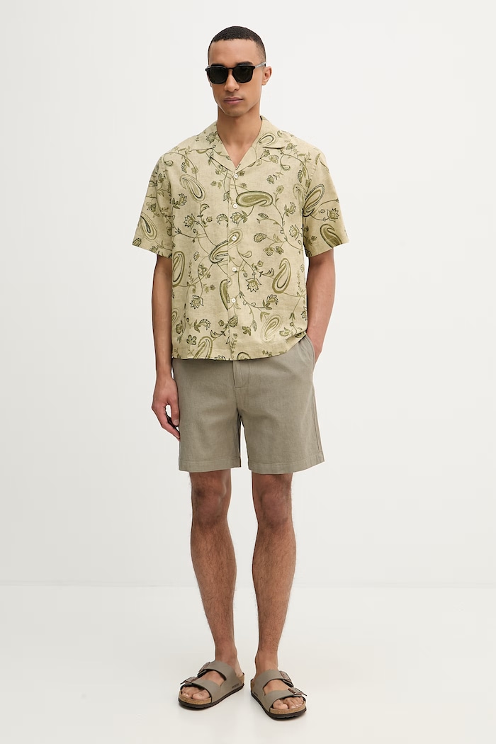 United Colors of Benetton koszula męska z lnem 503SUQ05B zielony SS26