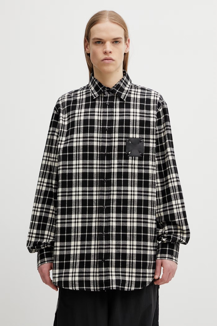 VETEMENTS koszula bawełniana Leather Cross Flannel wzorzyste czarny ME76FS059BW
