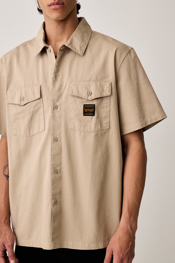 Levi's koszula męska bawełniana SS WORKER - WW x WORKWEAR beżowy 003O1