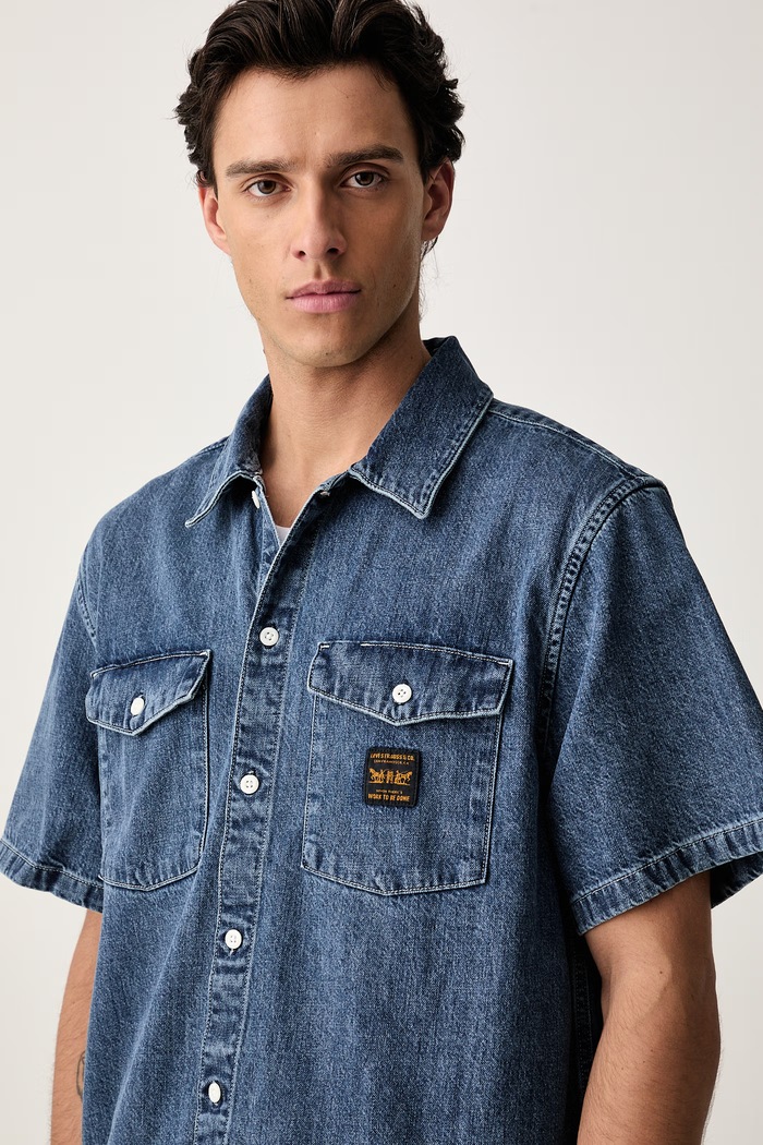Levi's koszula męska bawełniana SS WORKER - WW x WORKWEAR niebieski 003O1