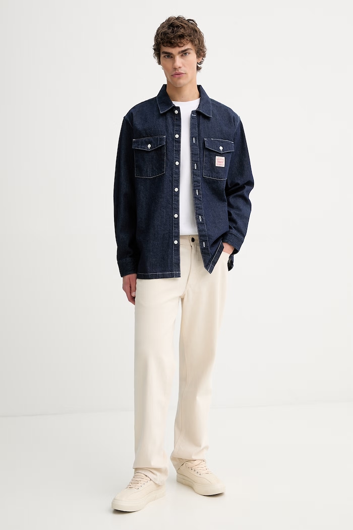 Levi's koszula bawełniana jeansowa LS WORKER - WW x WORKWEAR 003O2.0000 granatowy SS26