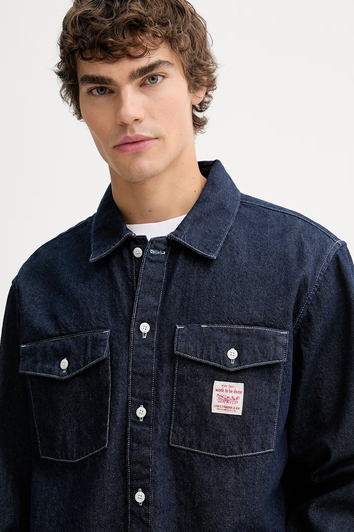 Levi's koszula bawełniana jeansowa LS WORKER - WW x WORKWEAR granatowy 003O2.0000