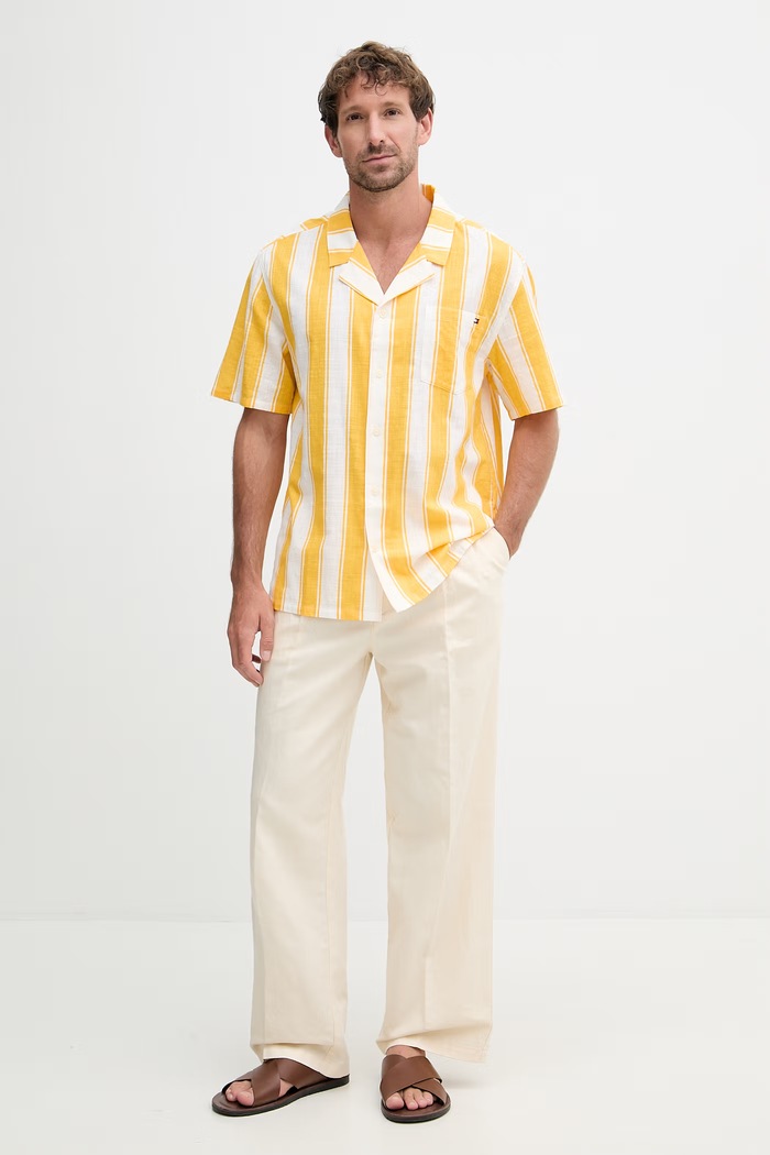 Tommy Hilfiger košeľa pánska bavlnená UM0UM03814 žltá SS26