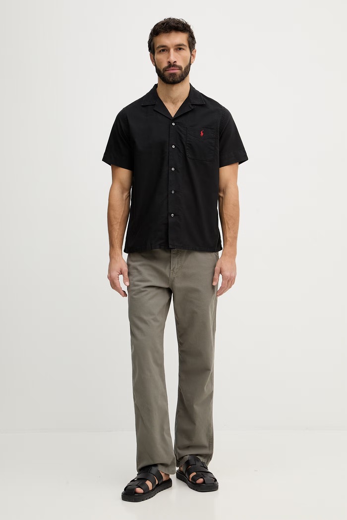 Βαμβακερό πουκάμισο Polo Ralph Lauren 710980423 μαύρο SS26