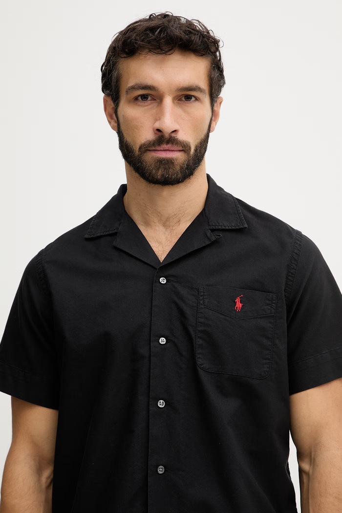 Βαμβακερό πουκάμισο Polo Ralph Lauren μαύρο 710980423