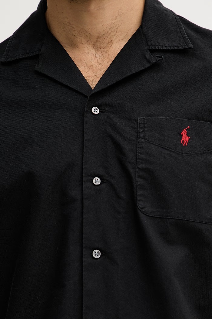 Βαμβακερό πουκάμισο Polo Ralph Lauren 710980423 μαύρο