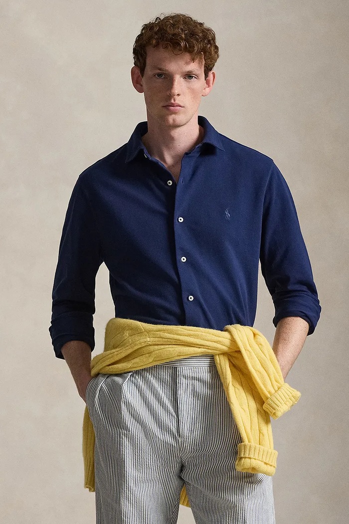 Bombažna srajca Polo Ralph Lauren Brez vzorca modra 710A12399