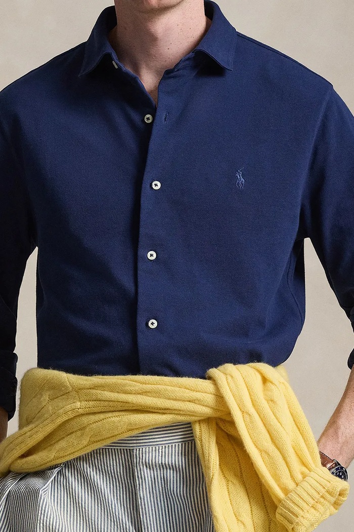 Bombažna srajca Polo Ralph Lauren modra 710A12399
