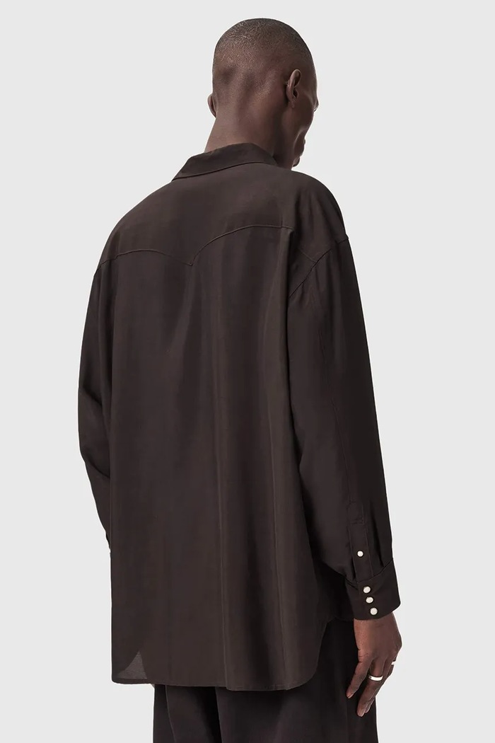 Košeľa AllSaints PICKETT M017SE hnedá SS26