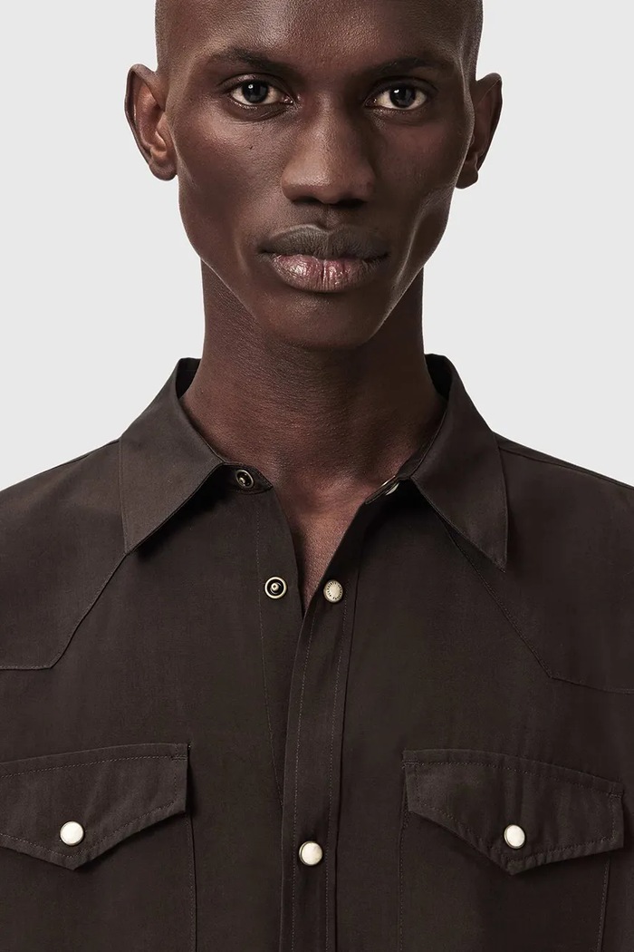 Košeľa AllSaints PICKETT hnedá M017SE