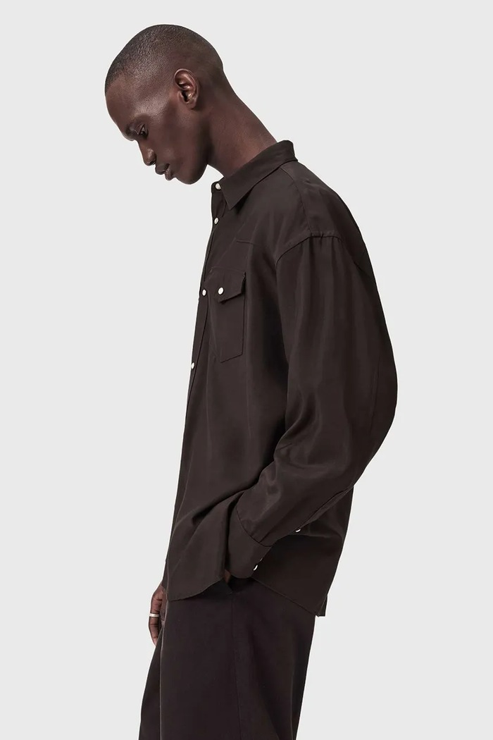 Košeľa AllSaints PICKETT M017SE hnedá