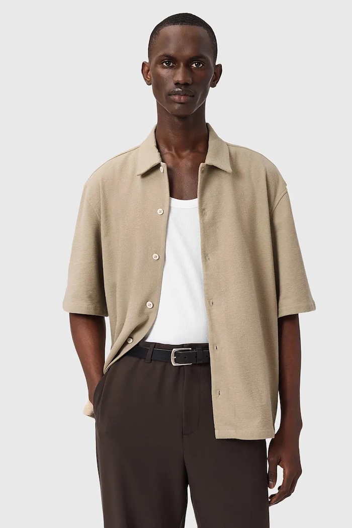 AllSaints cămașă din bumbac STALLON scurt bej M020SE