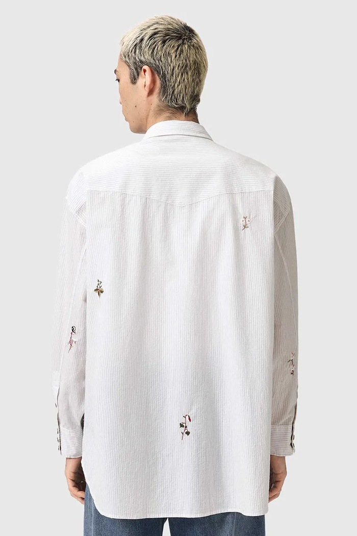 Bavlnená košeľa AllSaints PORTMAN M024SE biela SS26