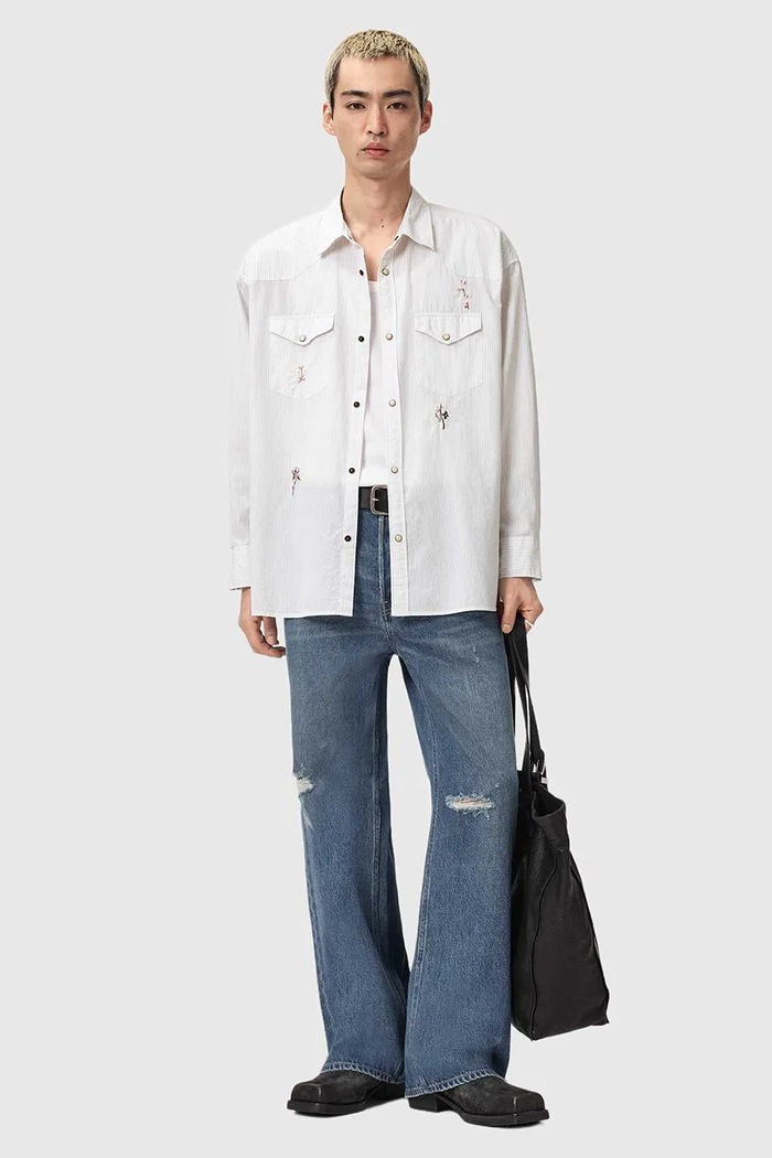Oblečenie Bavlnená košeľa AllSaints PORTMAN M024SE biela