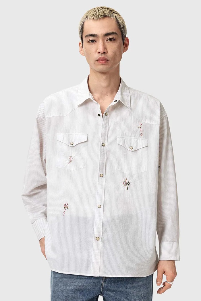Bavlnená košeľa AllSaints PORTMAN biela M024SE