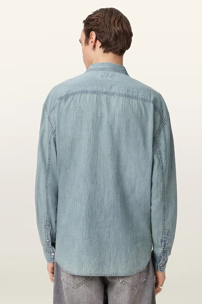 AllSaints Cămașă pentru bărbați din denim GRIBBS M042SE albastru SS26