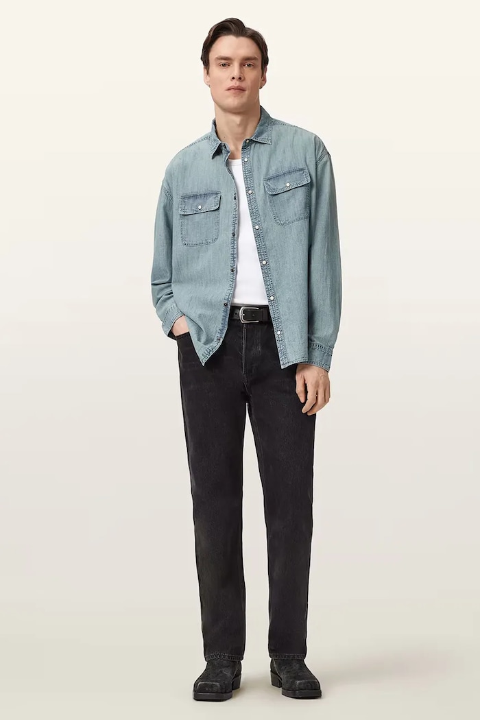Îmbrăcăminte AllSaints Cămașă pentru bărbați din denim GRIBBS M042SE albastru