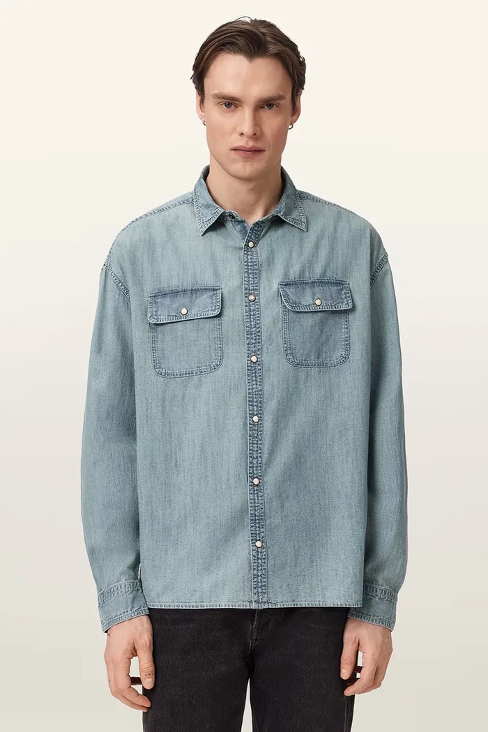 AllSaints Cămașă pentru bărbați din denim GRIBBS albastru M042SE