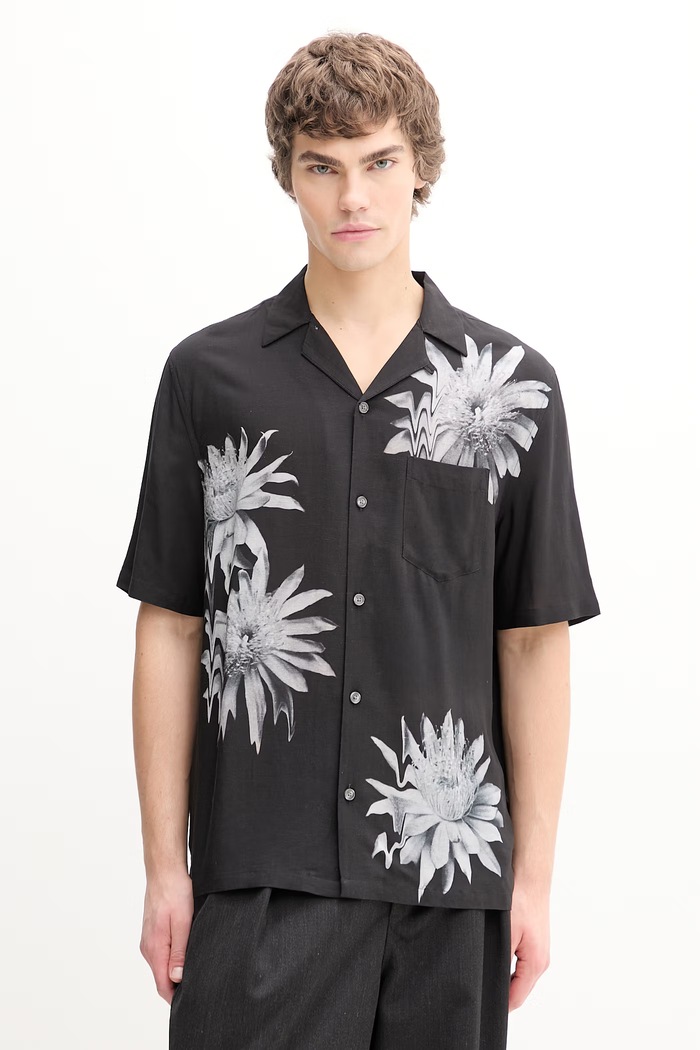 Košulja s dodatkom lana AllSaints FLORAZE regular crna M046SE