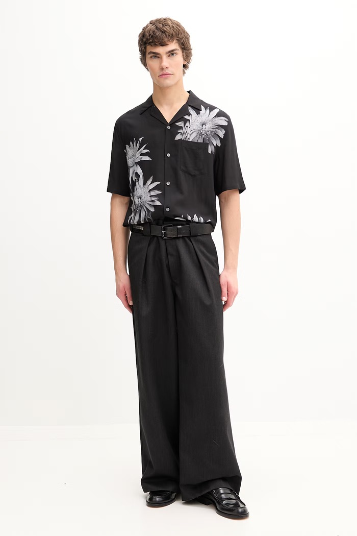 Košulja s dodatkom lana AllSaints FLORAZE M046SE crna SS26