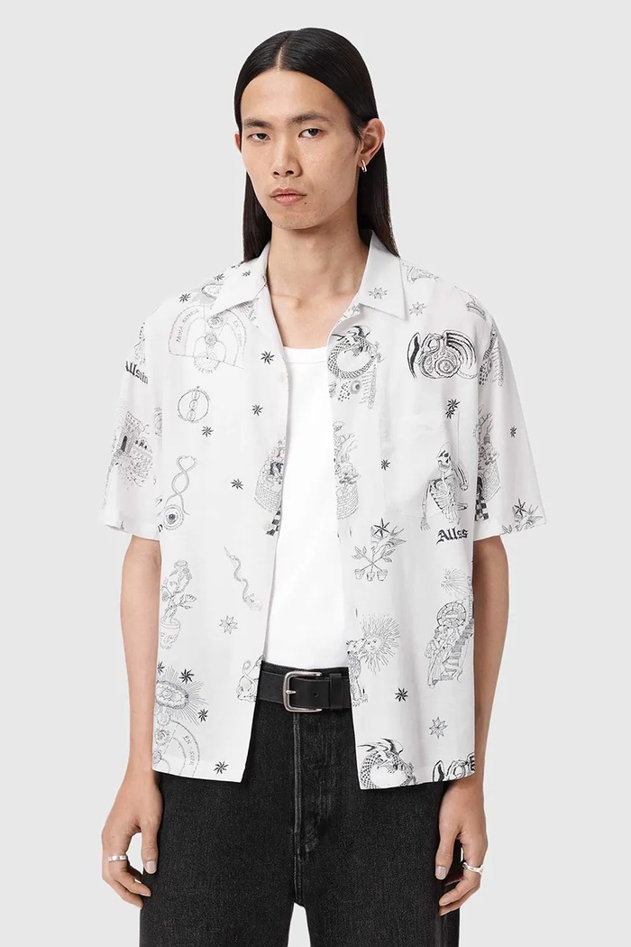 Košeľa s prímesou ľanu AllSaints TERRA regular béžová M049SE