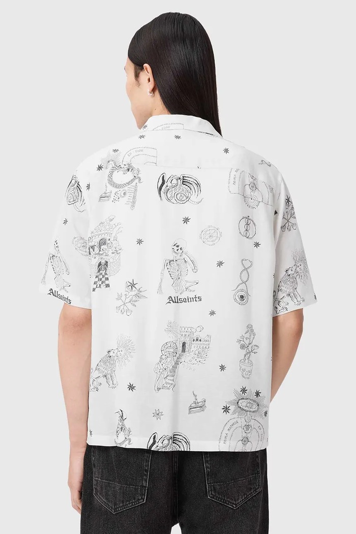Košeľa s prímesou ľanu AllSaints TERRA M049SE béžová SS26