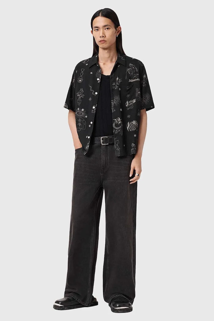 Oblečenie Košeľa s prímesou ľanu AllSaints TERRA M049SE čierna