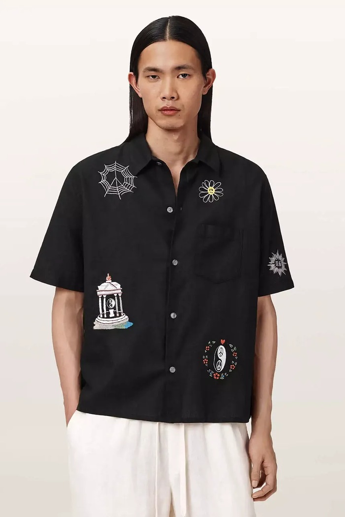 AllSaints koszula z dodatkiem lnu KARLTON casual czarny M051SE