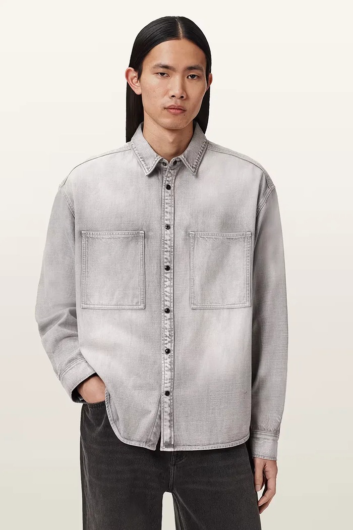 AllSaints koszula jeansowa AL bawełna szary M088SD