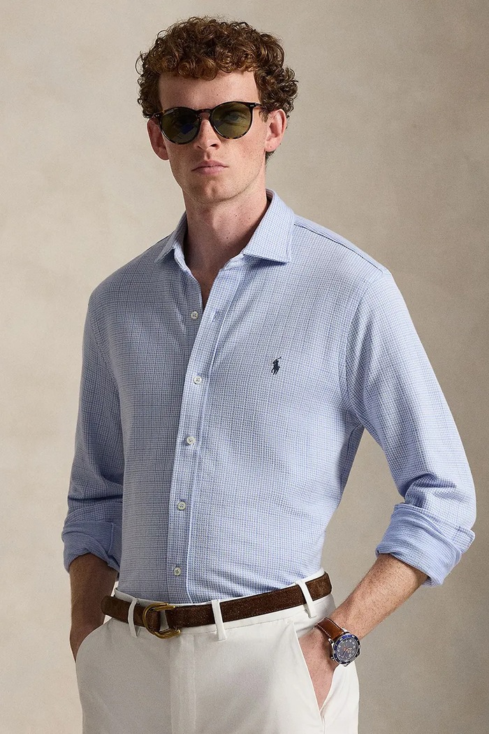 Bombažna srajca Polo Ralph Lauren Brez vzorca modra 710B13492