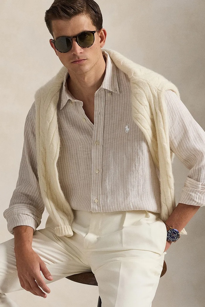 Ľanová košeľa Polo Ralph Lauren 710B15594 béžová