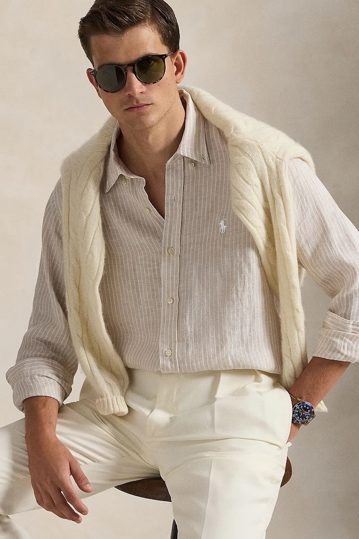 Ľanová košeľa Polo Ralph Lauren 710B15594 béžová