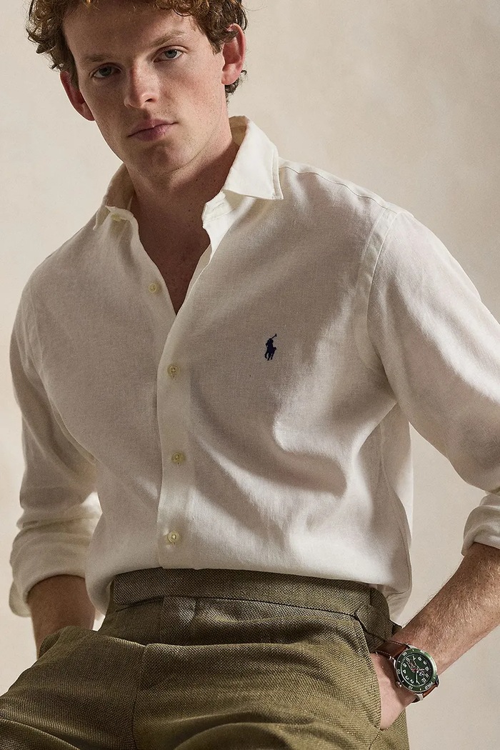 Polo Ralph Lauren košeľa pánska s ľanom biela 710B15596