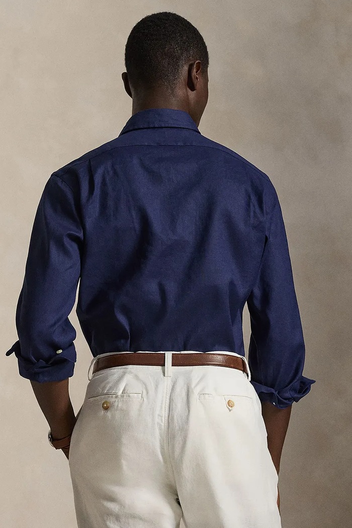 Polo Ralph Lauren košeľa pánska s ľanom 710B15596 tmavomodrá SS26