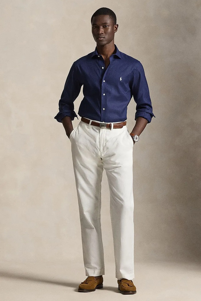 Oblečenie Polo Ralph Lauren košeľa pánska s ľanom 710B15596 tmavomodrá