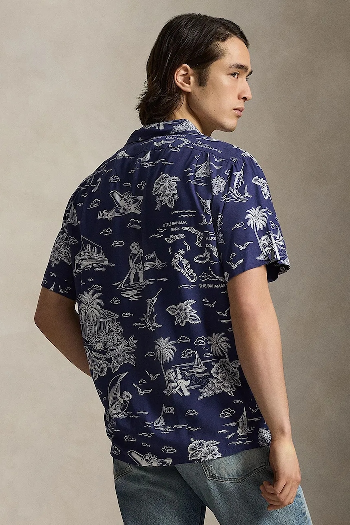 Polo Ralph Lauren cămașă pentru bărbați, cu vâscoză 710B14282 bleumarin SS26