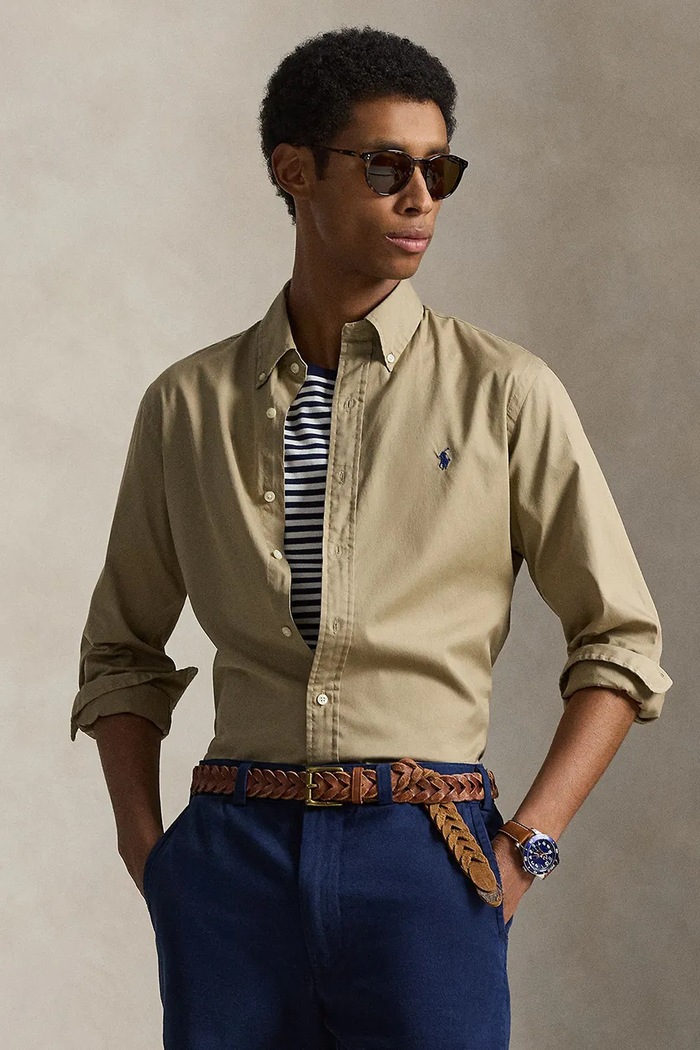 Bavlnená košeľa Polo Ralph Lauren slim hnedá 710B20512